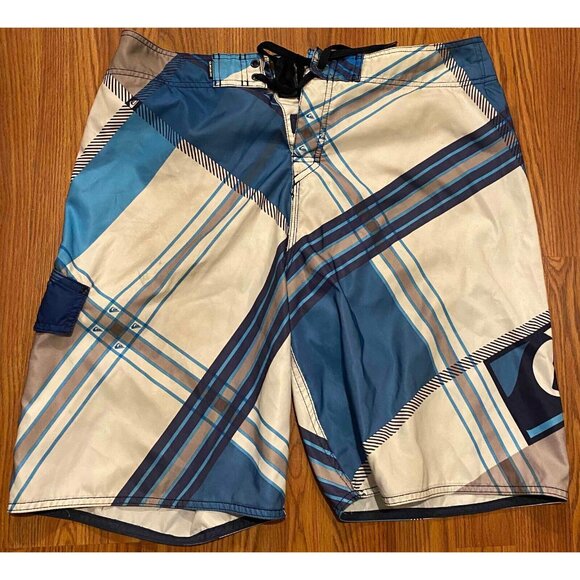Quiksilver Other - Quiksilver Board Shorts Mens 36 9" Beach Swim Trunks Blue Striped Side Pocket